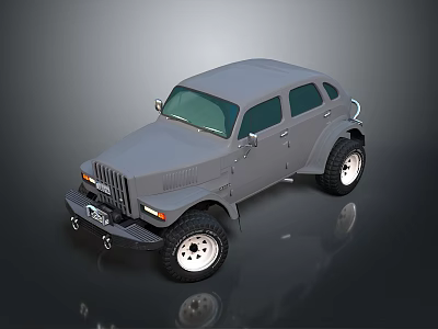 Gray Vintage Style Off Road Vehicle With Large Tires And Retro Design 3d model