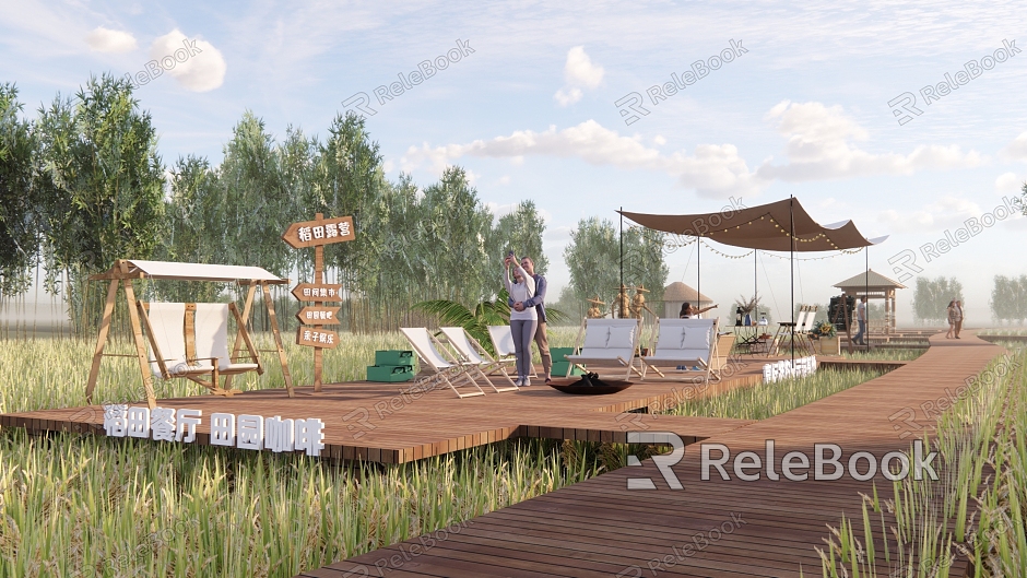 Modern Park Rice Field Camping Park Country Park Rice Field Landscape Dining Bar Internet Red Card Point Country Water Bar model