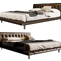 Stylish Modern Double Bed With Leather Headboard Metal Legs And Neutral Bedding