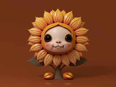 Cartoon Sunflower Animation Plant Cartoon Image Meichen Decoration Scene Atmosphere Hand-made Ornaments 3d model