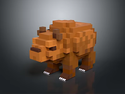 Pixelated Brown Bear 3D Rendering In Pixel Art Style With Blocky Design And White Claws 3d model