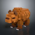 Pixelated Brown Bear 3D Rendering In Pixel Art Style With Blocky Design And White Claws