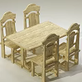 Wooden Dining Table Set with Rectangular Table Four Chairs Natural Rustic Wood Grain Design 3d model