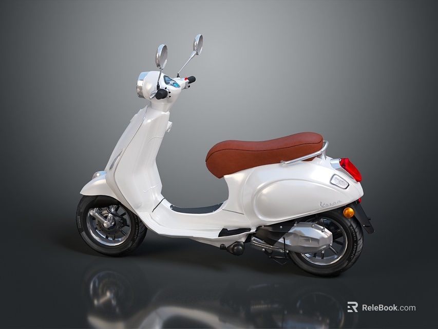 Sleek White Scooter With Brown Leather Seat Silver Side Mirrors Black Wheels And Modern Design 3d model 