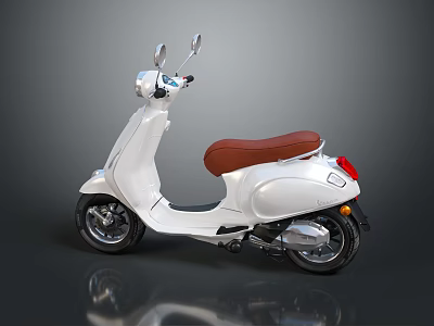 Sleek White Scooter With Brown Leather Seat Silver Side Mirrors Black Wheels And Modern Design 3d model