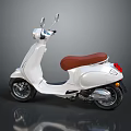 Sleek White Scooter With Brown Leather Seat Silver Side Mirrors Black Wheels And Modern Design