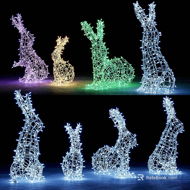 Wireframe Animal Shaped LED Decorative Lights In Various Colors For Outdoor Festive Decor 3d model 