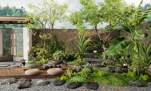 Japanese-style Courtyard Landscape Kraft Landscape Zen Courtyard Plant Combination Tingbu Micro-terrain Plant Landscape Plant Heap Country Courtyard Homestay Courtyard 3d model