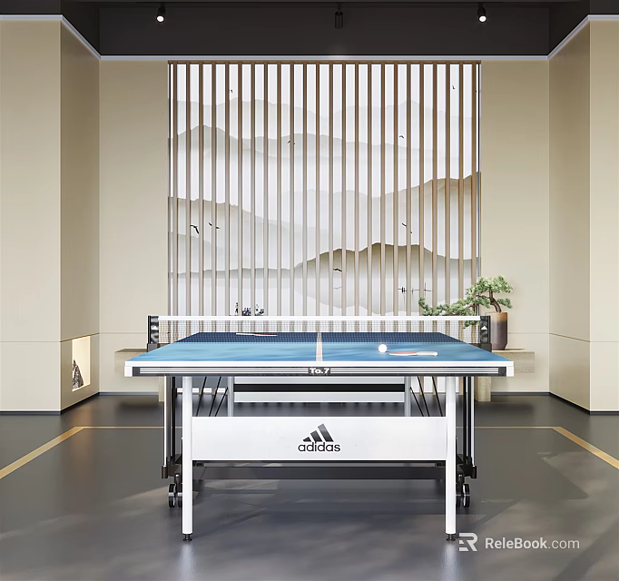 Adidas Ping Pong Table in Modern Indoor Sports Fitness Space with Vertical Screen Design 3d model 