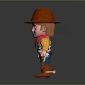 Cartoon Cowboy Character With Red Hat Yellow Plaid Shirt Blue Jeans And Rocket Launcher