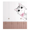 Modern Pastel Wardrobe Design With Pink White Curved Doors Storage Shelves And Golden Handles