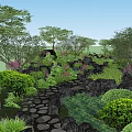 Natural Stone Garden Path Paving With Green Plants Trees And Colorful Flowers