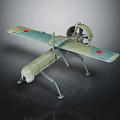 Green Military Airplane Model With Propeller Red Star Markings on Wings and Landing Gear