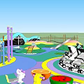 Colorful Children's Play Area With Rainbow Slide Star Patterns And Fruit Shaped Decorations