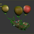 Colorful Decorative Airship Lifted By Yellow And Pink Balloons With Small Decorative Details