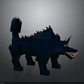 Blue Blocky Wolf Like Creature With Spiked Back And Glowing Green Eyes