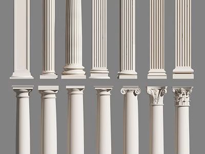 Classical Roman Columns Showcasing Diverse Fluted Shafts And Ornate Capital Styles 3d model