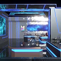 Futuristic Design KTV Interior with Blue Lighting Sofas Bar Counter and Large Screen 3d model