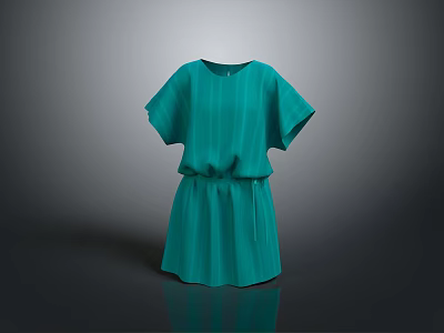 Stylish Green Short Sleeve Dress With Cinched Waist And Loose Fit Design 3d model
