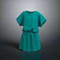 Stylish Green Short Sleeve Dress With Cinched Waist And Loose Fit Design