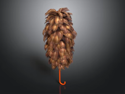 Soft Brown Feather Duster With Orange Handle For Household Cleaning Use 3d model