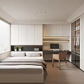 Modern Tatami Bedroom Interior Design With Bed Desk Wardrobe And Window Blinds