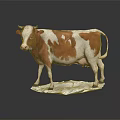 Brown And White Cow Model Standing On White Base With Realistic Details