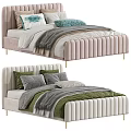 Elegant Modern Double Bed With Tufted Velvet Headboard Decorative Pillows And Throw Blanket