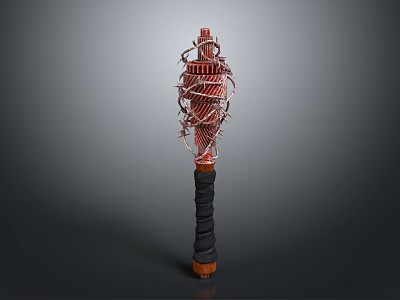 3D Model of Unique Red Weapon With Intricate Winding Structure Black Handle and Orange Base 3d model