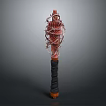 3D Model of Unique Red Weapon With Intricate Winding Structure Black Handle and Orange Base