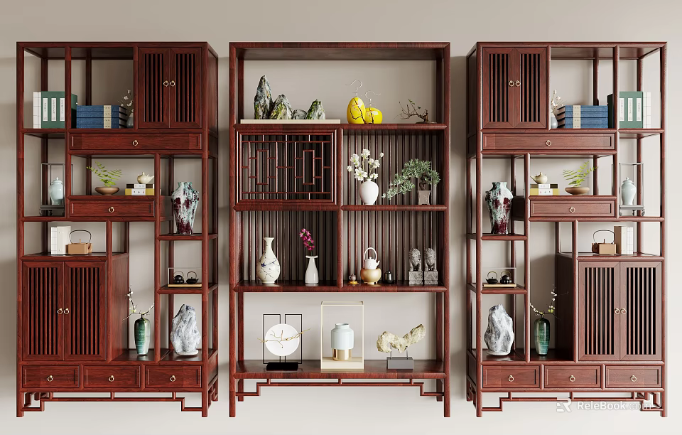Chinese Traditional Solid Wooden Curio Shelves With Multiple Tiers For Displaying Vases Antiques And Ornaments 3d model 