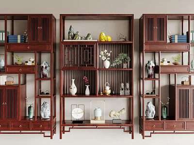 Chinese Traditional Solid Wooden Curio Shelves With Multiple Tiers For Displaying Vases Antiques And Ornaments 3d model