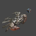 Realistic Crab Figure With Colorful Rubiks Cube On Gray Background