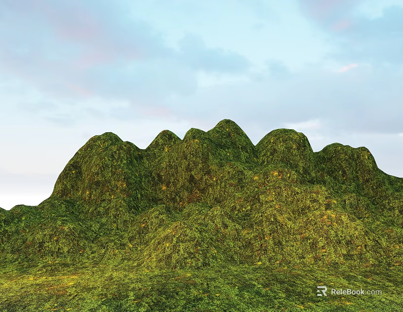 Beautiful Park Landscape With Green Hills Lush Grass And Cloudy Sky 3d model 