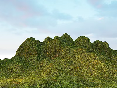 Beautiful Park Landscape With Green Hills Lush Grass And Cloudy Sky 3d model