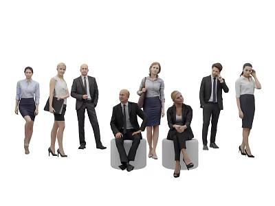 Group of Business People in Professional Attire Standing and Sitting Together 3d model
