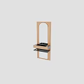 Wooden Striped Modern Wall Mounted Washbasin With Black Countertop And Large Mirror