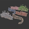 Irregular Broken Stone Wall Sections With Scattered Fragments And Decorative Design 3d model