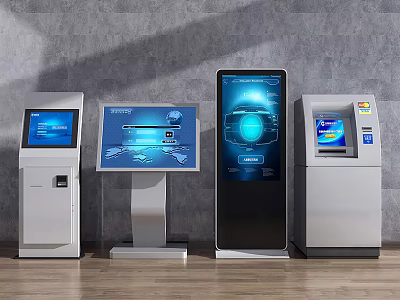 Modern Public Facilities Featuring Interactive Self Service Kiosks And Digital Screens 3d model