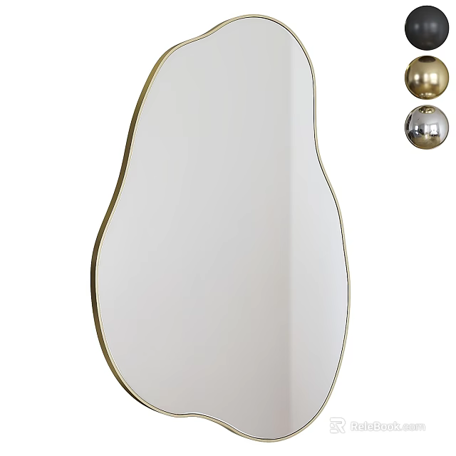 Irregular Shaped Mirror With Gold Frame And Decorative Balls For Home Decor 3d model