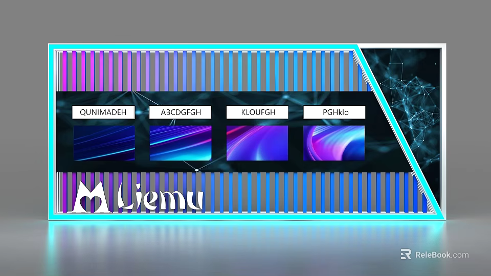 Modern Background Wall With Neon Lights Colorful Screens And Brand Labels 3d model 