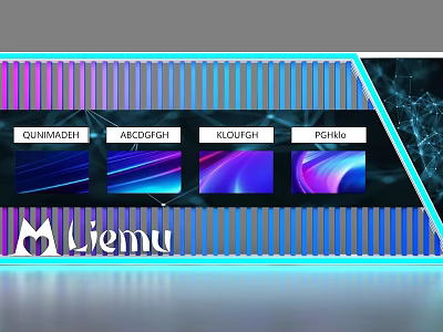 Modern Background Wall With Neon Lights Colorful Screens And Brand Labels 3d model
