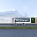 Scenic Wall Design with Wooden Panels Green Plants Glass Windows along Roadside and Grass Area
