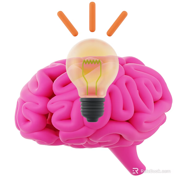 Pink Human Brain With Light Bulb On Top Symbolizing Creative Cognitive Inspiration Ideas 3d model 