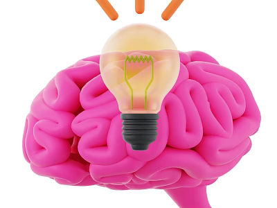 Pink Human Brain With Light Bulb On Top Symbolizing Creative Cognitive Inspiration Ideas 3d model