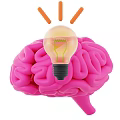 Pink Human Brain With Light Bulb On Top Symbolizing Creative Cognitive Inspiration Ideas