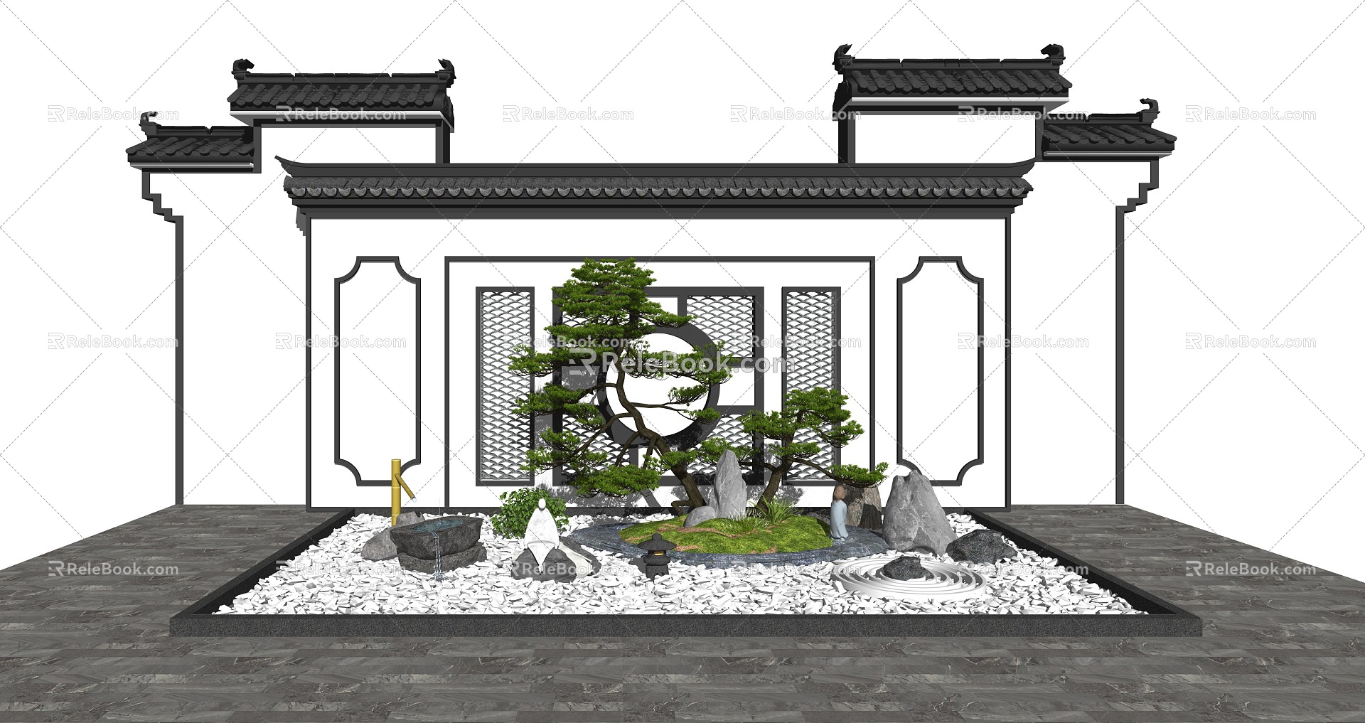 New Chinese Style Landscape Sick New Courtyard Landscape Horse Head Wall Landscape Wall Dry Landscape Zen Courtyard Stunned Deer Courtyard Sick model