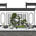 Traditional Chinese Dry Landscape Garden With Black-Tiled Roof White Walls Moon Gate And Pine Tree