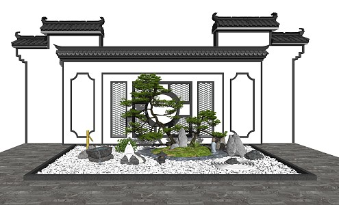 New Chinese Style Landscape Sick New Courtyard Landscape Horse Head Wall Landscape Wall Dry Landscape Zen Courtyard Stunned Deer Courtyard Sick 3d model