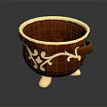 Decorative Red Bowl With Golden Vine Patterns Handles And Feet